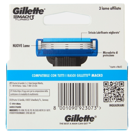 Gillette Lamette Rasoi Uomo Mach3 Turbo per Rasoio a 3 Lame, Confezione da 5 Lamette Barba